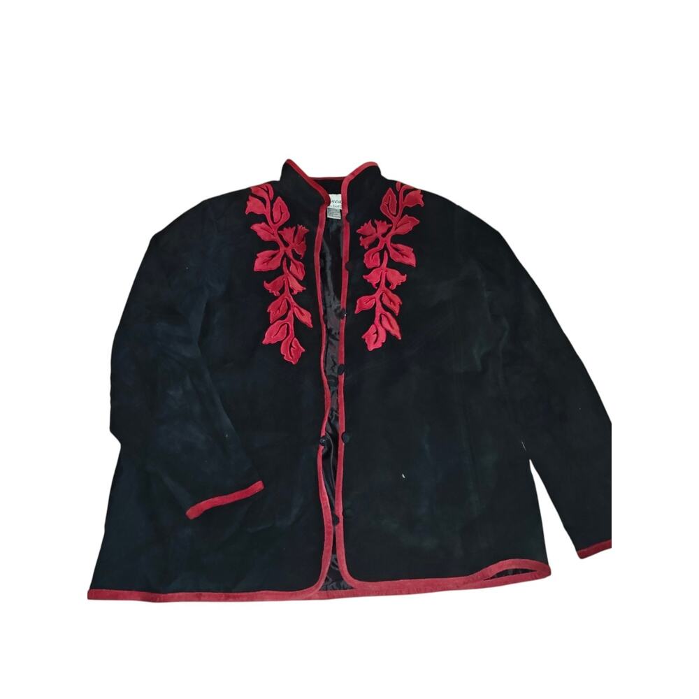Linea Women's Blazer/Coat Leather/Suede Size L Color Black/Red Long Sleeve